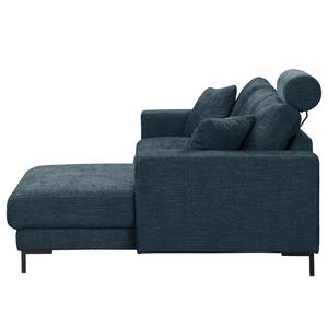 Hoekbank Arietta met chaise longue Geweven stof Cieli: Donkerblauw - Longchair vooraanzicht rechts