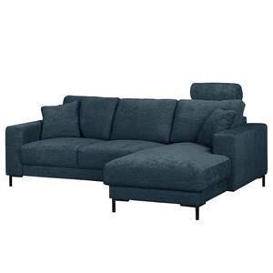 Hoekbank Arietta met chaise longue Geweven stof Cieli: Donkerblauw - Longchair vooraanzicht rechts