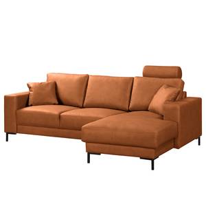 Hoekbank Arietta met chaise longue Microvezel Gardi: Donkerbruin - Longchair vooraanzicht rechts