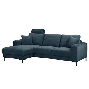 Hoekbank Arietta met chaise longue Geweven stof Cieli: Donkerblauw - Longchair vooraanzicht links