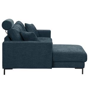 Hoekbank Arietta met chaise longue Geweven stof Cieli: Donkerblauw - Longchair vooraanzicht links