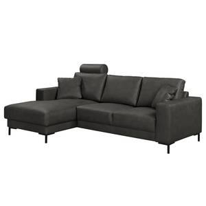 Ecksofa Arietta mit Longchair Microfaser Gardi: Schwarz - Longchair davorstehend links