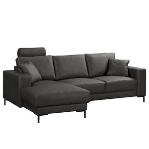 Ecksofa Arietta mit Longchair Microfaser Gardi: Schwarz - Longchair davorstehend links