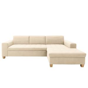 Ecksofa Roblin Samt Loana: Creme - Longchair davorstehend rechts - Keine Funktion