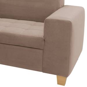 Hoekbank Roblin Velours Loana: Taupe - Longchair vooraanzicht links - Slaapfunctie