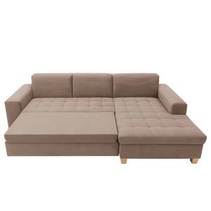 Ecksofa Roblin Samt Loana: Taupe - Longchair davorstehend rechts - Schlaffunktion