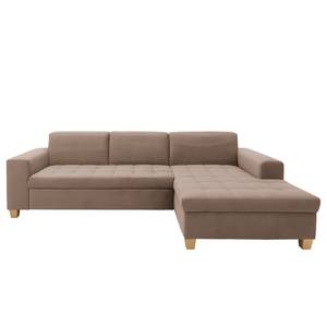 Ecksofa Roblin Samt Loana: Taupe - Longchair davorstehend rechts - Schlaffunktion