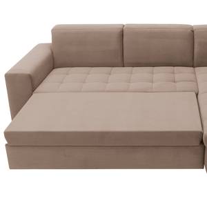 Ecksofa Roblin Samt Loana: Taupe - Longchair davorstehend rechts - Schlaffunktion