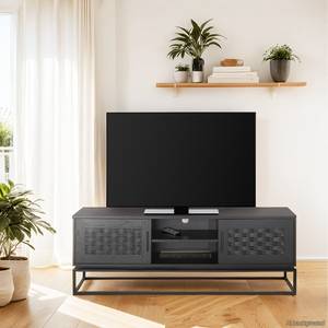 Meuble TV Hult 150 cm Plaqué bois véritable - Peuplier noir