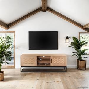 Meuble TV Hult 150 cm Plaqué bois véritable - Peuplier clair