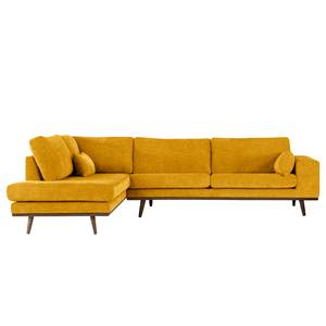 Canapé d’angle BOVLUND avec ottomane Tissu Cieli: Jaune moutarde - Méridienne longue à gauche (vue de face)