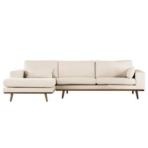 Hoekbank BOVLUND met chaise longue structuurstof - Bouclé Stof Eurona: Beige - Longchair vooraanzicht links