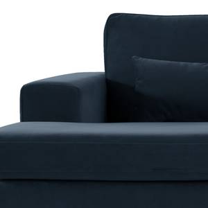 Hoekbank BOVLUND met chaise longue structuurstof - Velours Sadia: Donkerblauw - Longchair vooraanzicht links