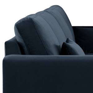 Hoekbank BOVLUND met chaise longue structuurstof - Velours Sadia: Donkerblauw - Longchair vooraanzicht links