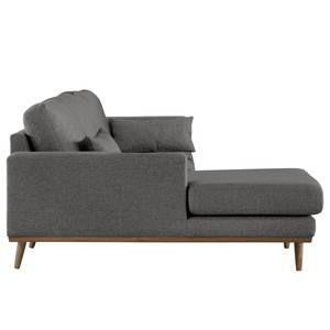 Hoekbank BOVLUND met chaise longue structuurstof - Velours Lark: Donkergrijs - Longchair vooraanzicht links