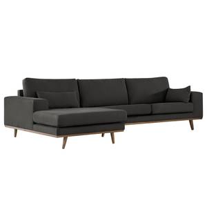 Ecksofa BOVLUND mit Longchair Baumwollstoff Vele: Anthrazit - Longchair davorstehend links