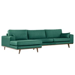 Divano con chaise longue BOVLUND Tessuto strutturato Otrera: verde scuro - Longchair preimpostata a sinistra