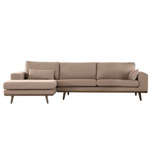 Hoekbank BOVLUND met chaise longue structuurstof - Geweven stof Vele: Taupe - Longchair vooraanzicht links