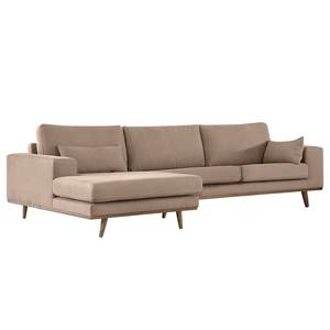 Ecksofa BOVLUND mit Longchair Baumwollstoff Vele: Taupe - Longchair davorstehend links