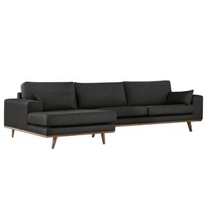 Ecksofa BOVLUND mit Longchair Strukturstoff Otrera: Schwarz - Longchair davorstehend links