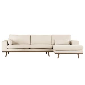 Hoekbank BOVLUND met chaise longue structuurstof - Bouclé Stof Eurona: Beige - Longchair vooraanzicht rechts