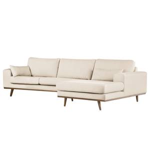 Hoekbank BOVLUND met chaise longue structuurstof - Bouclé Stof Eurona: Beige - Longchair vooraanzicht rechts