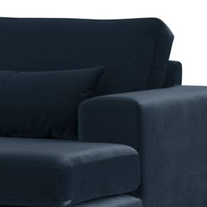 Hoekbank BOVLUND met chaise longue structuurstof - Velours Sadia: Donkerblauw - Longchair vooraanzicht rechts