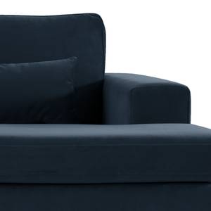 Hoekbank BOVLUND met chaise longue structuurstof - Velours Sadia: Donkerblauw - Longchair vooraanzicht rechts