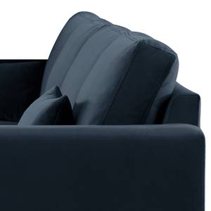 Hoekbank BOVLUND met chaise longue structuurstof - Velours Sadia: Donkerblauw - Longchair vooraanzicht rechts