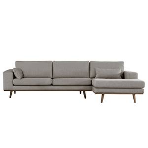 Hoekbank BOVLUND met chaise longue structuurstof - Velours Lark: Bruingrijs - Longchair vooraanzicht rechts