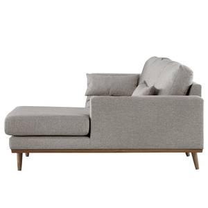 Hoekbank BOVLUND met chaise longue structuurstof - Velours Lark: Bruingrijs - Longchair vooraanzicht rechts