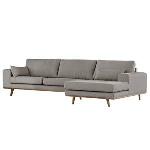 Hoekbank BOVLUND met chaise longue structuurstof - Velours Lark: Bruingrijs - Longchair vooraanzicht rechts