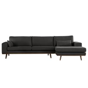 Ecksofa BOVLUND mit Longchair Baumwollstoff Vele: Anthrazit - Longchair davorstehend rechts