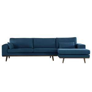 Ecksofa BOVLUND mit Longchair Baumwollstoff Vele: Blau - Longchair davorstehend rechts