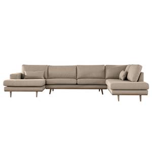 Wohnlandschaft BOVLUND Strukturstoff Otrera: Taupe - Longchair davorstehend links / Ottomane rechts