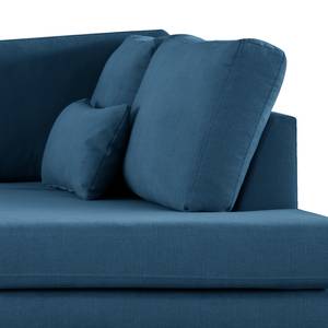 Canapé d’angle BOVLUND avec ottomane Tissu Vele: Bleu - Méridienne longue à droite (vue de face)