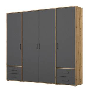 Armoire à portes battantes Voyager Gris métallisé / Imitation chêne Artisan - Largeur : 187 cm - Avec tiroirs