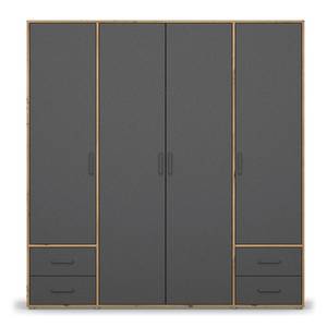 Armoire à portes battantes Voyager Gris métallisé / Imitation chêne Artisan - Largeur : 187 cm - Avec tiroirs