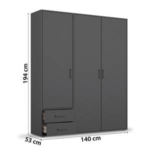 Drehtürenschrank Voyager Graumetallic - Breite: 140 cm - Mit Schubladen