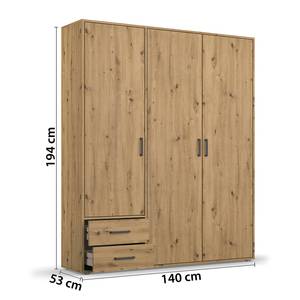 Armadio con ante battenti Voyager Effetto quercia Artisan - Larghezza: 140 cm - Con cassetti