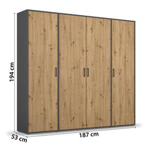 Drehtürenschrank Voyager Eiche Artisan Dekor / Graumetallic - Breite: 187 cm - Ohne Schubladen