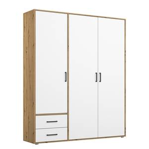 Armadio con ante battenti Voyager Bianco alpino / Effetto quercia Artisan - Larghezza: 140 cm - Con cassetti