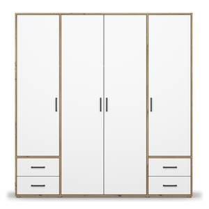 Armadio con ante battenti Voyager Bianco alpino / Effetto quercia Artisan - Larghezza: 187 cm - Con cassetti