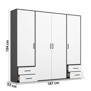 Armoire à portes battantes Voyager Blanc alpin / Gris métallisé - Largeur : 187 cm - Avec tiroirs