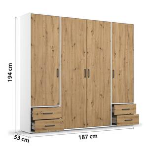 Drehtürenschrank Voyager Eiche Artisan Dekor / Alpinweiß  - Breite: 187 cm - Mit Schubladen