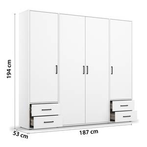 Armoire à portes battantes Voyager Blanc alpin - Largeur : 187 cm - Avec tiroirs