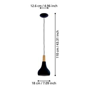 Pendelleuchte Sabinar Stahl / Holzwerkstoff - 1-flammig - Durchmesser: 18 cm