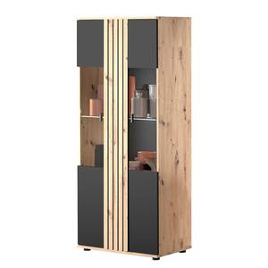 Vitrine Solea Typ-A Eiche Dekor - Schwarz / Beige - Höhe: 164 cm