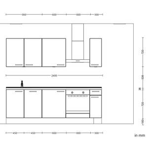 Küchenzeile Low-Line Flash Kombi C Hochglanz Weiß - Breite: 240 cm - Ausrichtung rechts - Mit Elektrogeräten