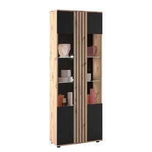 Vitrine Solea Typ-A Eiche Dekor - Schwarz / Beige - Höhe: 203 cm